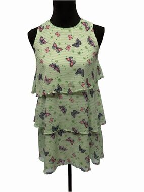 Wonder Nation XL 14-16 Mint Green Butterfly Tiered Ruffle Dress NWOT